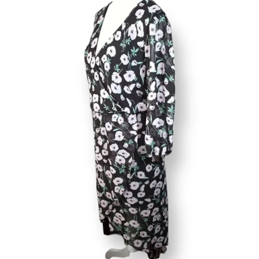 BLACK & PINK FLORAL V-NECK DRESS SZ.XXXL EUC.
